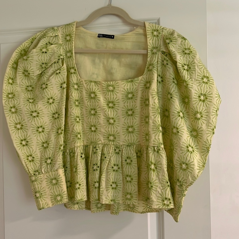 ZARA green embroidered top